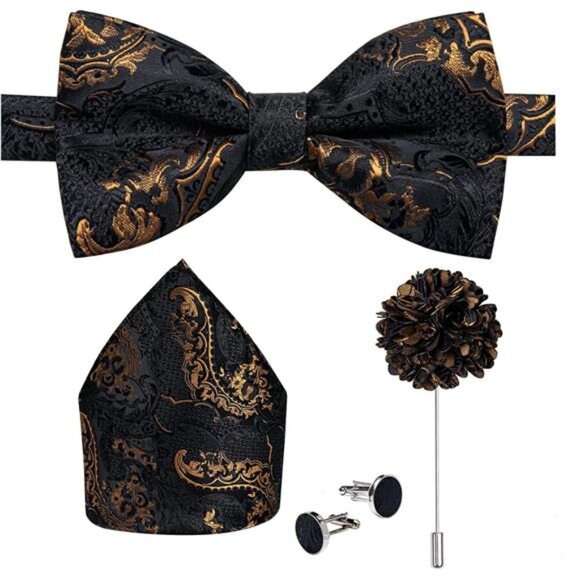 Pre-Tied Bow Ties for Men A Black Gold Copper - Picture 1 of 7
